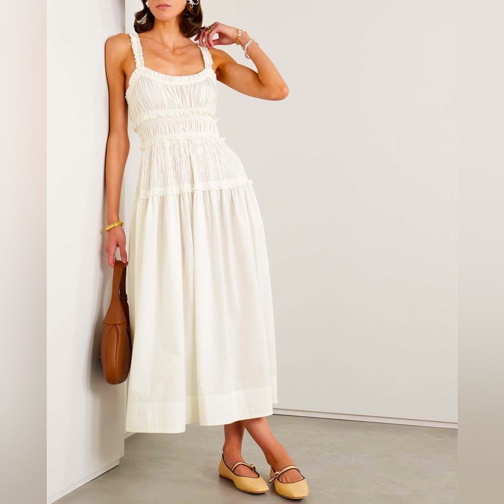 DÔEN Marianne Shirred Organic Cotton-Poplin Midi Dress. Size xxs NWOT